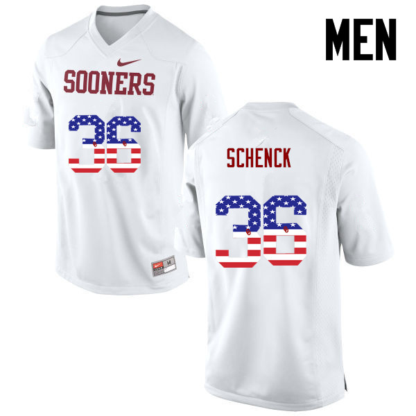 Men Oklahoma Sooners #36 Josh Schenck College Football USA Flag Fashion Jerseys-White - Click Image to Close
